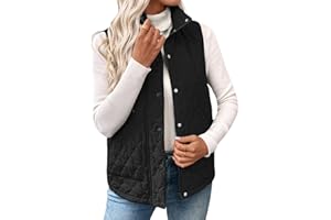 EVALESS Womens Puffer Vest Lightweight Stand Collar Sleeveless Cropped Quilted Jackets Button Fall Zip Up Coat Outerwear
