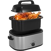 RoyalCraft 22-Quart Electric Roaster Oven with Visible Self-Basting Lid, Turkey Roaster Oven with Removable Pan and Rack, Perfect for Large Meals and Holiday Feasts, Silver
