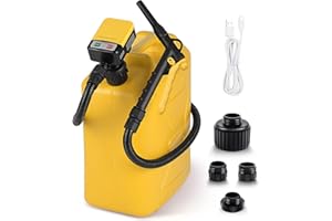 SKYJDM Fuel Transfer Pump with Hand Trigger Nozzle 3.2 GPM, USB Type-C & AA Battery Powered, 51" Hose Portable Cordless Liquid Pump with 4 Tank Adapters, Fast & Safe for Gasoline & Diesel Oil（Yellow）