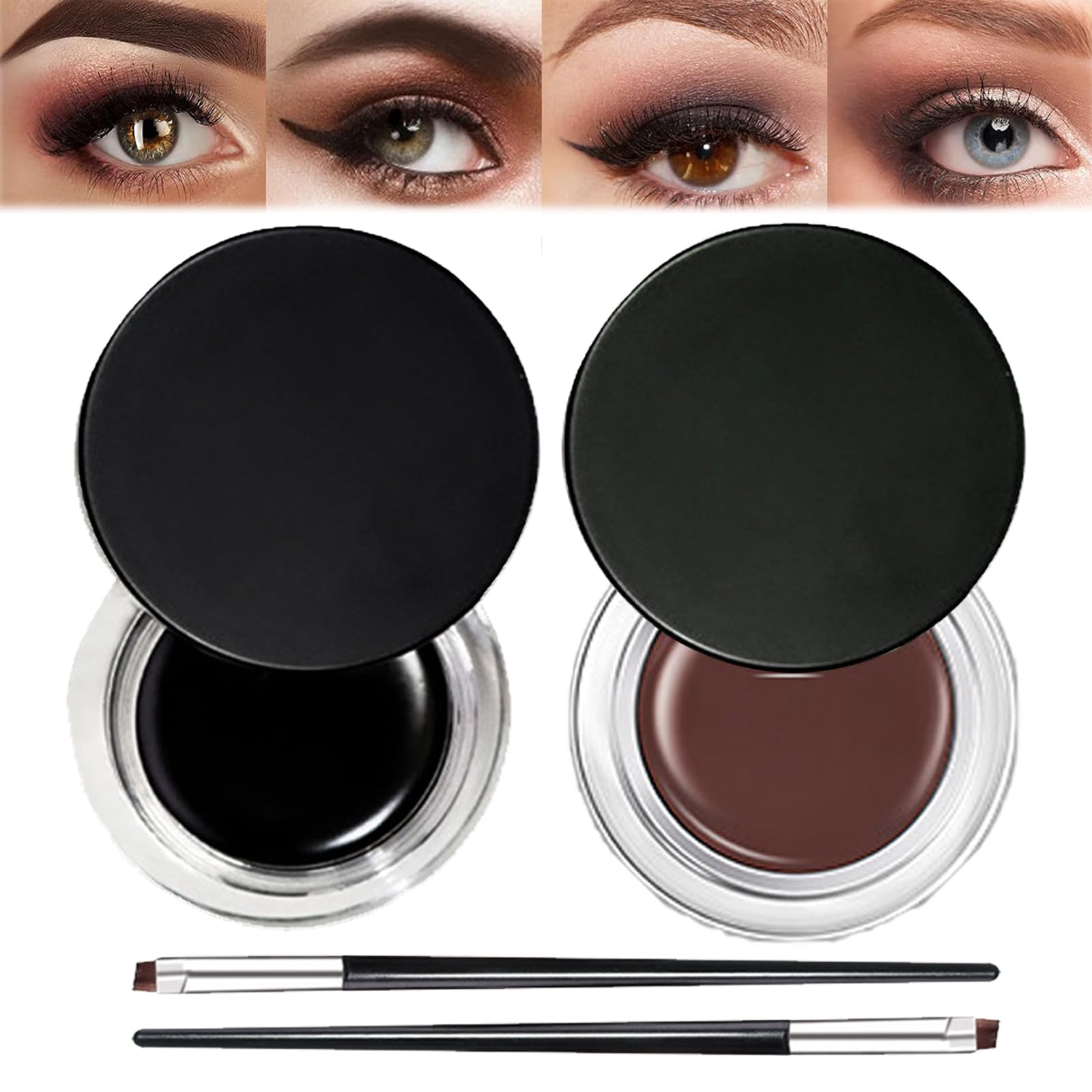 Waterproof Liner & Brow Gel in 2 Colors - Long Lasting Formula - Eye Makeup Set with 2 Brushes Included