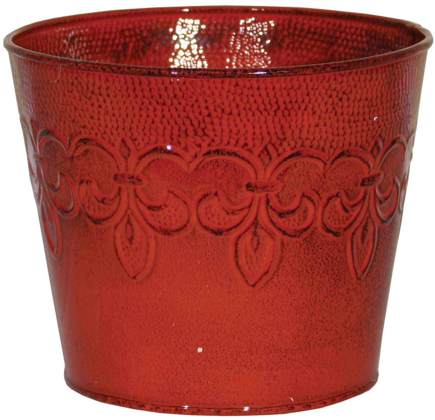 Robert Allen MPT01638 Fluer De Lis Series Metal Flower Pot, 8", Cayenne Red 8 inch planter, 4"