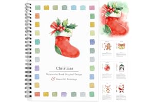 SLWBZ Watercolor Workbooks Coloring Book, Beginner Friendly Painting Kit, Easy Exquisite with Detailed Steps, Creative Exploration Watercolor Book for Adults Teens (Christmas Stockings, Without paint)