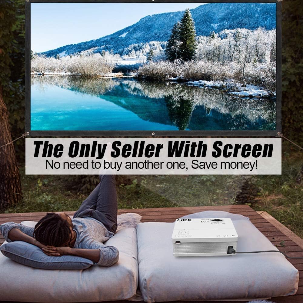 QKK Mini Projector 5500Lumens Portable LCD Projector [100" Projector Screen Included] Full HD 1080P Supported, Compatible with Smartphone, TV Stick, Games, HDMI, AV, Projector for Outdoor Movies: Electronics