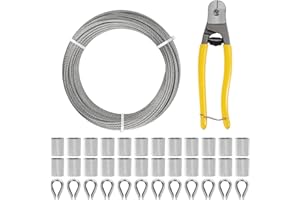 KALLSDY 1/8 Inch Stainless Steel Cable Kit 100FT, 7 x 7 Strand Wire Rope with Aluminium Sleeves & Thimbles for Deck Railing, String Light Hanging, Shade Sail, Garden and DIY Projects
