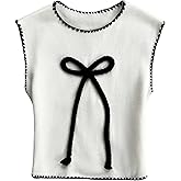 Milumia Women's Bow Front Cropped Sweater Vest Contrast Binding Crew Neck Knit Tank Tops