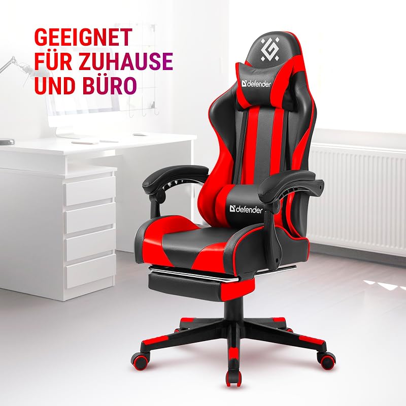 Rock Gaming Chair – Poltrona ergonómica com apoio para os pés – Pele sintética – encosto a 135° – Edição Comfort – Até 120 kg – Preto Vermelho