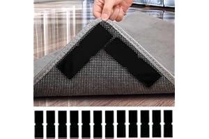 Niurewan 12 PCS Rug Carpet Non Slip Grippers,Double Sided Reusable Washable Carpet Tape Pads,Non-Slip Strong Adhesive Grippers for Area Rug,Grips Carpet Corners
