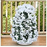 PTAZSCTC Artificial Bougainvillea Flowers for Outdoor Decoration, 2 pcs Fake Flowers Plants UV Resistant, Faux Silk Vines Flowers for Front Door Porch Balcony Garden Yard, Indoor Settings(White)