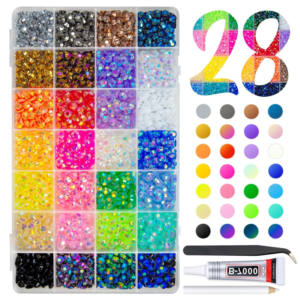 Photo 1 of ** USED** qiipii 28 Color Resin Rhinestones w B7000 Jewelry Glue for Bedazzling Crafting Flatback Stones Colorful AB Gems Diamonds Charms for Nails Eyes Face Makeup Tumblers DIY Crafts (Jelly, 6mm)