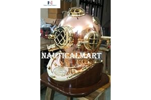 NAUTICALMART Nautical Copper Brass U.S Navy Mark V Diving Divers Helmet W/Base Deep Sea Vintage Marine Scuba Divers Helmet Accessories Collectible Decorative Gifts