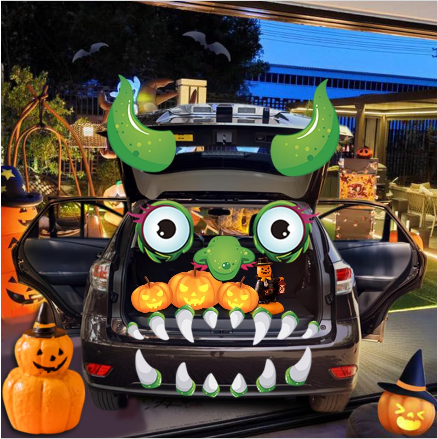Garage Door Decorations - Halloween Monster Trunk or Treat Car Decorations Kit, Monster with Large Eyes, Fangs and Nostrils Horror Sticker Party Decorations for Indoor and Outdoor, Doors, Windows, Car Decor, Archway, Garageen
