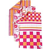 Desert Aqua || 3 Pack|| Double Sided || Not Your Ordinary Dish Towels || Waffle Weave Microfiber || Highly Absorbent || Hanging Loop || Dish Cloths || Modern || Designer Prints|| Pink & Orange