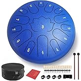 Steel Tongue Drum - 15 Note 12 Inch C Major Handpan Drum for Meditation and Beginners, with Music Book, Rain Drum Mallets, and Carrying Case (Blue, 12 Inch)