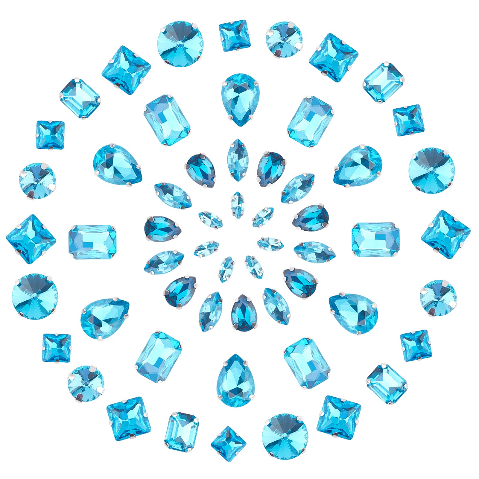 GORGECRAFT 100PCS Mixed Shapes Large Sew On Rhinestones Tear Drop Crystal Rhinestones Flatback Gemstones for DIY Crafts Jewelry Clothes Bag Shoes Dress, Blue