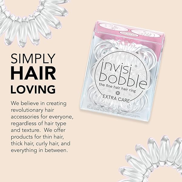INVISIBOBBLE EXTRA CARE TRACELESS SPIRAL HAIR TIES – PACK OF 3 CRYSTAL CLEAR – STRONG ELASTIC GRIP COIL HAIR ACCESSORIES FOR WOMEN – NO KINK – GENTLE FOR GIRLS TEENS TODDLERS AND FINE HAIR
