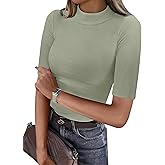 ANRABESS Womens Tops Mock Neck Half Sleeve Shirts Ribbed Knit Slim Fit Basic Tee 2026 Summer Fall Dressy Casual T-Shirts