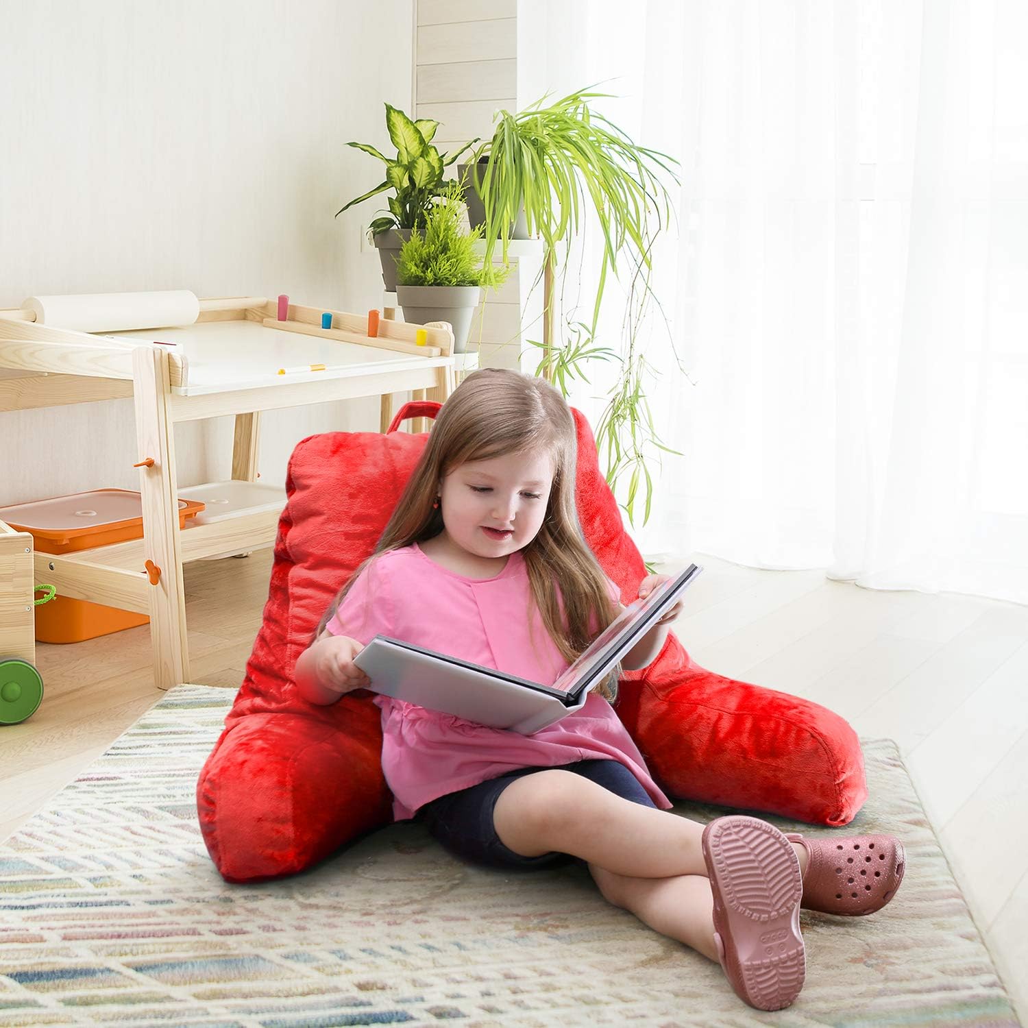 Nestl Reading Pillow, Petite Back Pillow, Backrest Pillows for Bed with Arms, Shredded Memory Foam Back Pillows for Sitting in Bed, Small Back Support Pillow for Kids & Teens, Red: Home & Kitchen