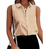 Mawor Womens Silk Satin Sleeveless Button Down Shirts Blouses Solid Casual Loose V Neck Classic Tank Tops for Work Office