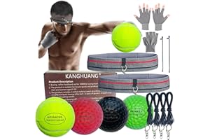 KANGHUANG Boxing Reflex Balls Headband Set for MMA Boxing Reaction Training 4 Different Levels Balls+2 Sweat Absorbing Headbands+4 Spare Lines+2 Gloves for All People