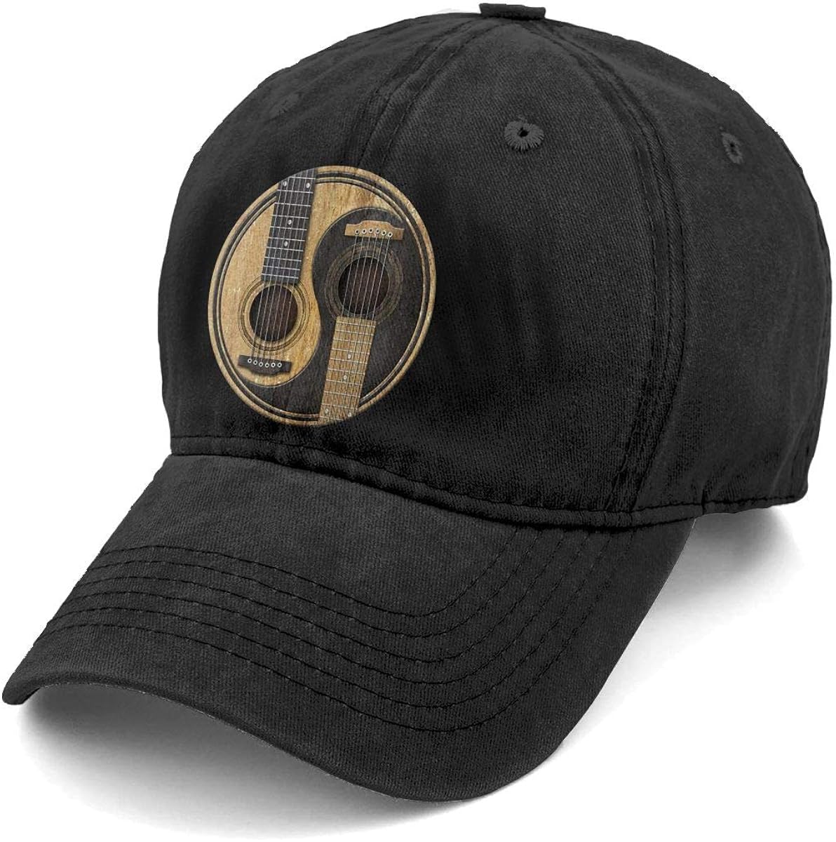 Unisex Old and Worn Acoustic Guitars Yin Yang Denim Hat Adjustable Washed Dyed Cotton Dad Baseball Caps: Clothing