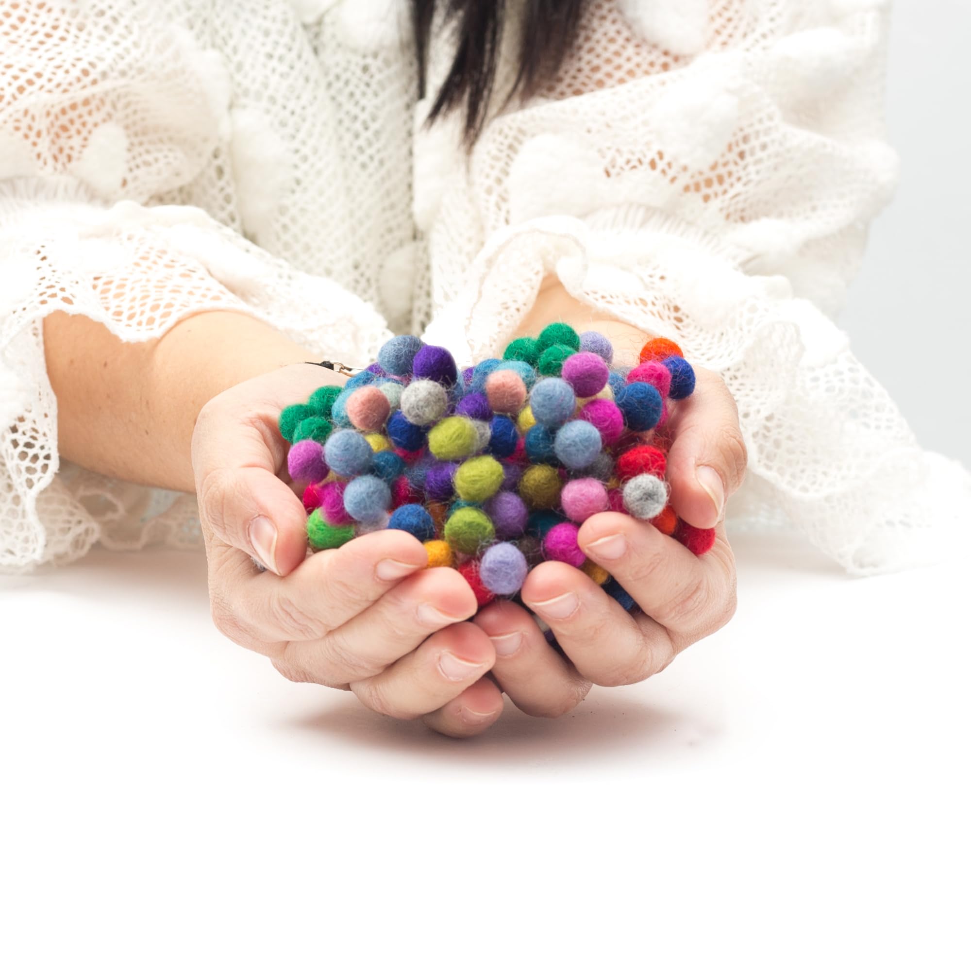 Glaciart One Felt Balls, Felt Wool Balls (240 Pieces) 1 Centimeter - 0.4 Inch, Handmade Felted 40 Color (Red, Pink, Blue, Gray, Black, White, Pastel and More) Bulk Small Puff for Felting and Garland
