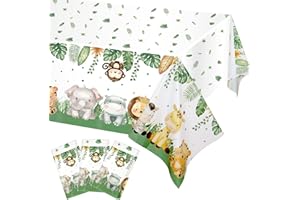 Lopeastar 3Pieces Jungle Safari Tablecloths Animal Print Table Cover, Sage Green Baby Shower Decorations Zoo Birthday Party Supplies for Boys Kids Plastic Table Cloth 108×54 Inch
