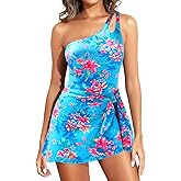 One Piece Swim Dress for Women - One Shoulder Tummy Control Swimsuit with Skirt 2025 Skirted Bathing Suit Swimdress