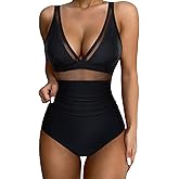 SUUKSESS Women Sexy Mesh Tummy Control Swimsuit Push Up High Waisted Bathing Suit