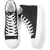 POVOGER High Top Sneakers for Women White Womens High Tops Canvas Shoes Black Fashion Sneakers Casual Lace up Tennis Shoes