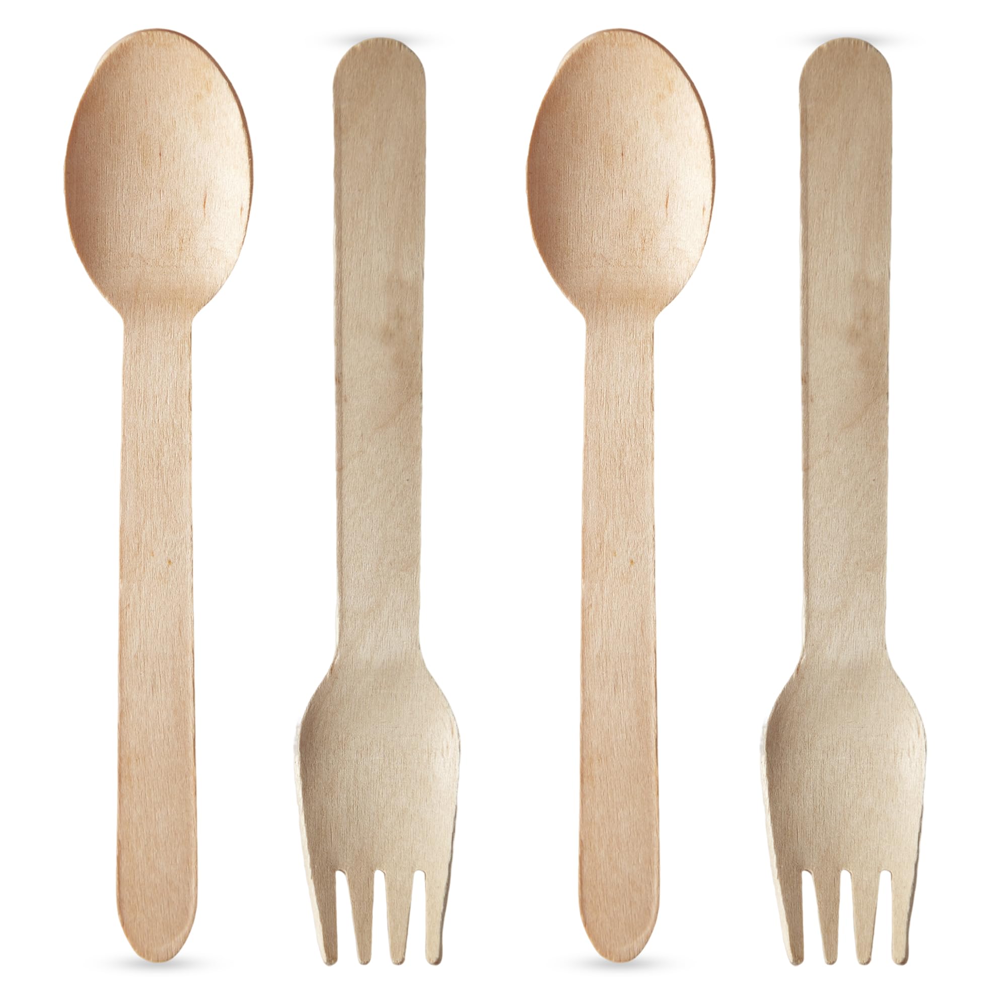 Chef Royale Combo Pack of 100 Wooden Spoons and Forks - Biodegradable, Compostable & Eco-Friendly Disposable Cutlery Set for Events