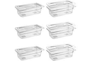 QMEEKI 6 Pack 1/3 Size 4'' Deep Clear Food Pans with Lids, Commercial Food Pans Polycarbonate Transparent Food Storage Containers, Stackable Plastic Pan with Capacity Scale, Restaurant Supplies Hotel Pan
