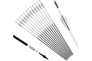 Pointdo 30inch Carbon Arrow Fluorescence Color Targeting and Practice and Hunting Arrows for Compound Bow and Recurve Bow wit