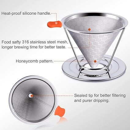E Prance Permanent Coffee Filter Kf2 Reusable Coffee Filter Stainless Steel With Removable Stand For 4 Cups Updated Version Amazon Co Uk Kitchen Home