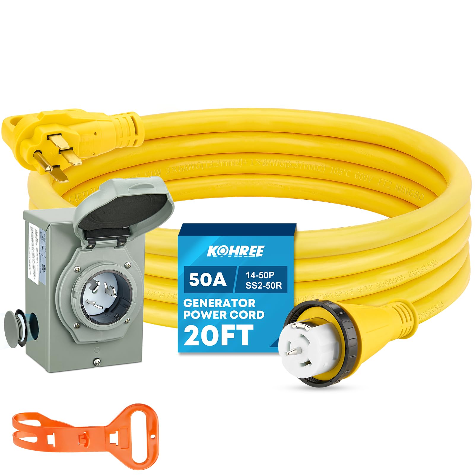 Kohree 50 Amp Generator Cord and Pre-drilled Power