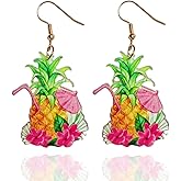 Hawaiian Coconut Drink Earrings for Women Cute Colorful Strawberry Orange Coconut Tree Dangle Earrings Funny Hawaiian Holiday Party Jewelry Beach Travel Souvenir Decors