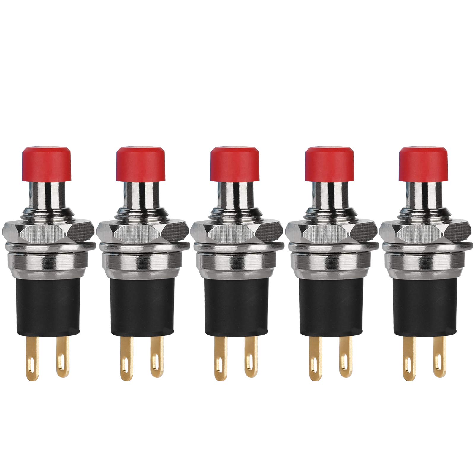 Photo 1 of DIYhz 5Pcs Self-Locking SPST Latching Type Dash ON/Off Red Push Button Switch AC 250V/3A