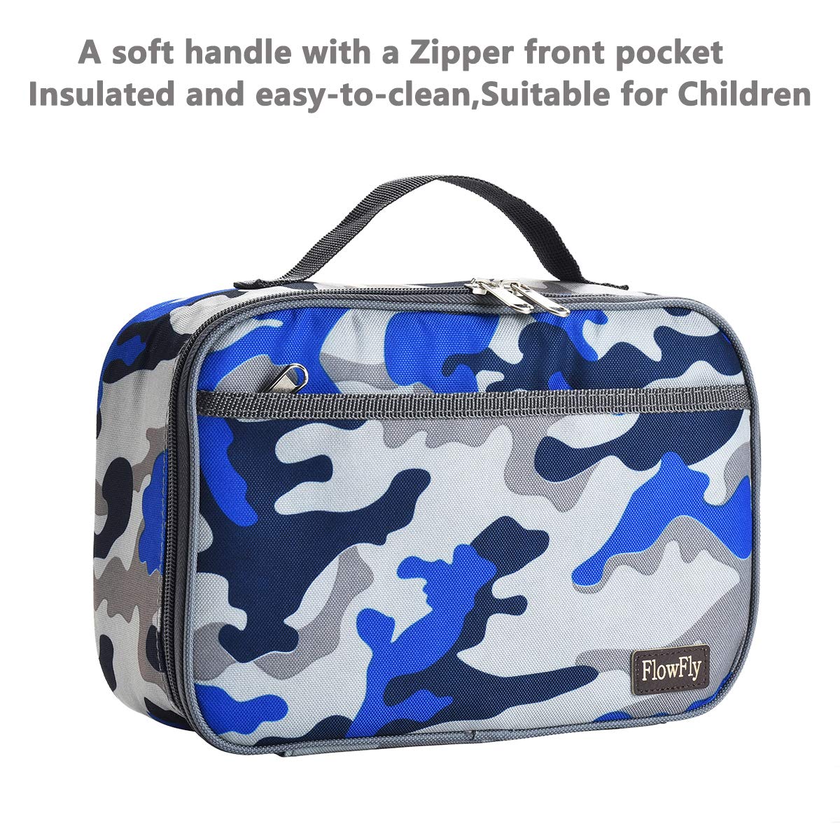 FlowFly FlowFly Kids Lunch box Insulated Soft Bag Mini Cooler Back to School Thermal Meal Tote Kit for Girls, Boys,Blue Camo