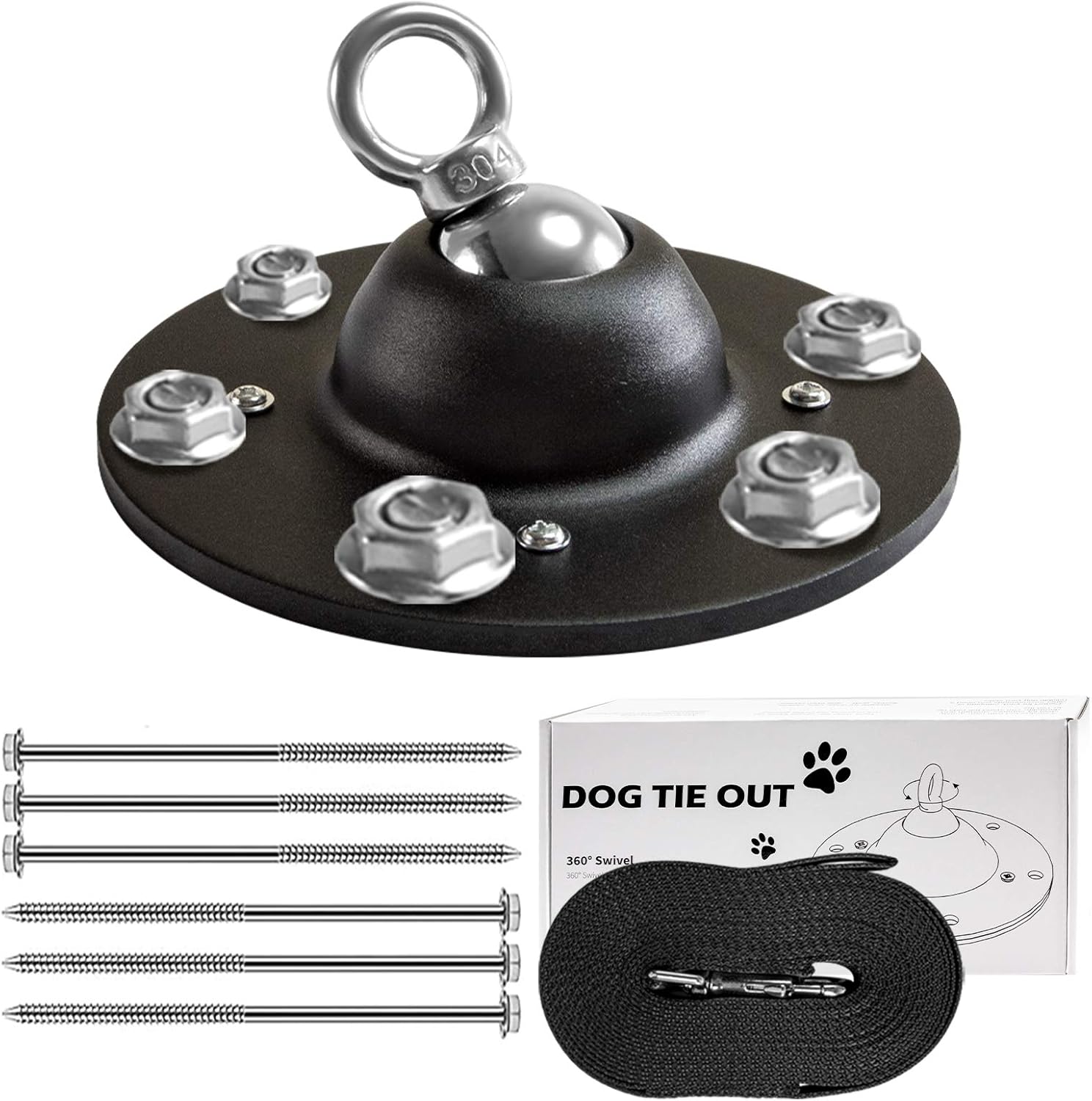 Brobantle Dog Tie Out Stake, 360°Swivel Dog Chains Stake with 20ft Dog Leash Rustproof Cat Dog Anchor Dog Stake Tie-Out Holds 1500 Lbs of Pull Force for Medium to Large Dogs in Garden Yard Ground