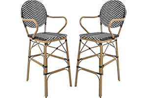 knocetx French Bar Stool Set of 2, Outdoor Bar Height Stools with Rattan, Kitchen Island Stool French Print Barstool for Patio Bistro Kitchen Island(Royal Black,2PC)