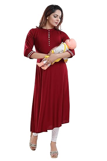 Women's Cotton Maternity Kurta/Easy Breast Feeding/Breastfeeding Kurti/Western Dress with Zippers for Nursing Pre and Post Pregnancy