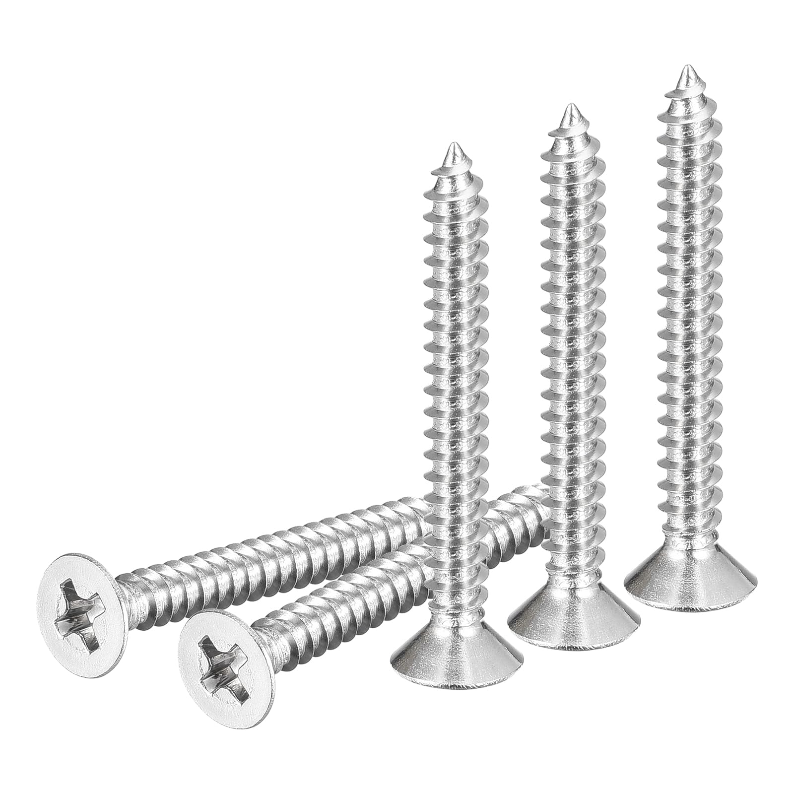 DTGN 100Pcs #6x1-1/4" Flat Head Wood Screws, 304 Stainless Steel Phillips Self Tapping Screws - Good for Woodworking, Furniture - Silver — image 1