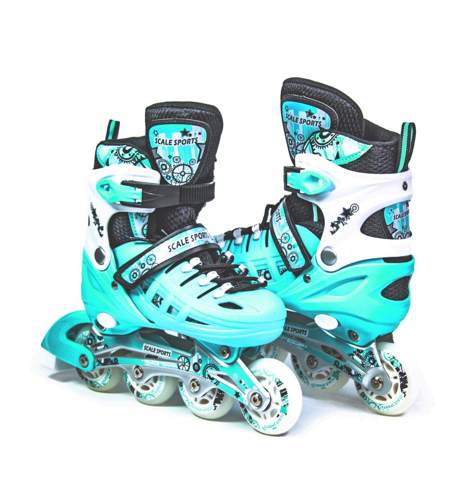 Scale Sports - Adjustuble Roller Skates with light up wheels for children and adults - Kids Inline Roller Skates (mint, UK 5-7 (EU 38-41) L)