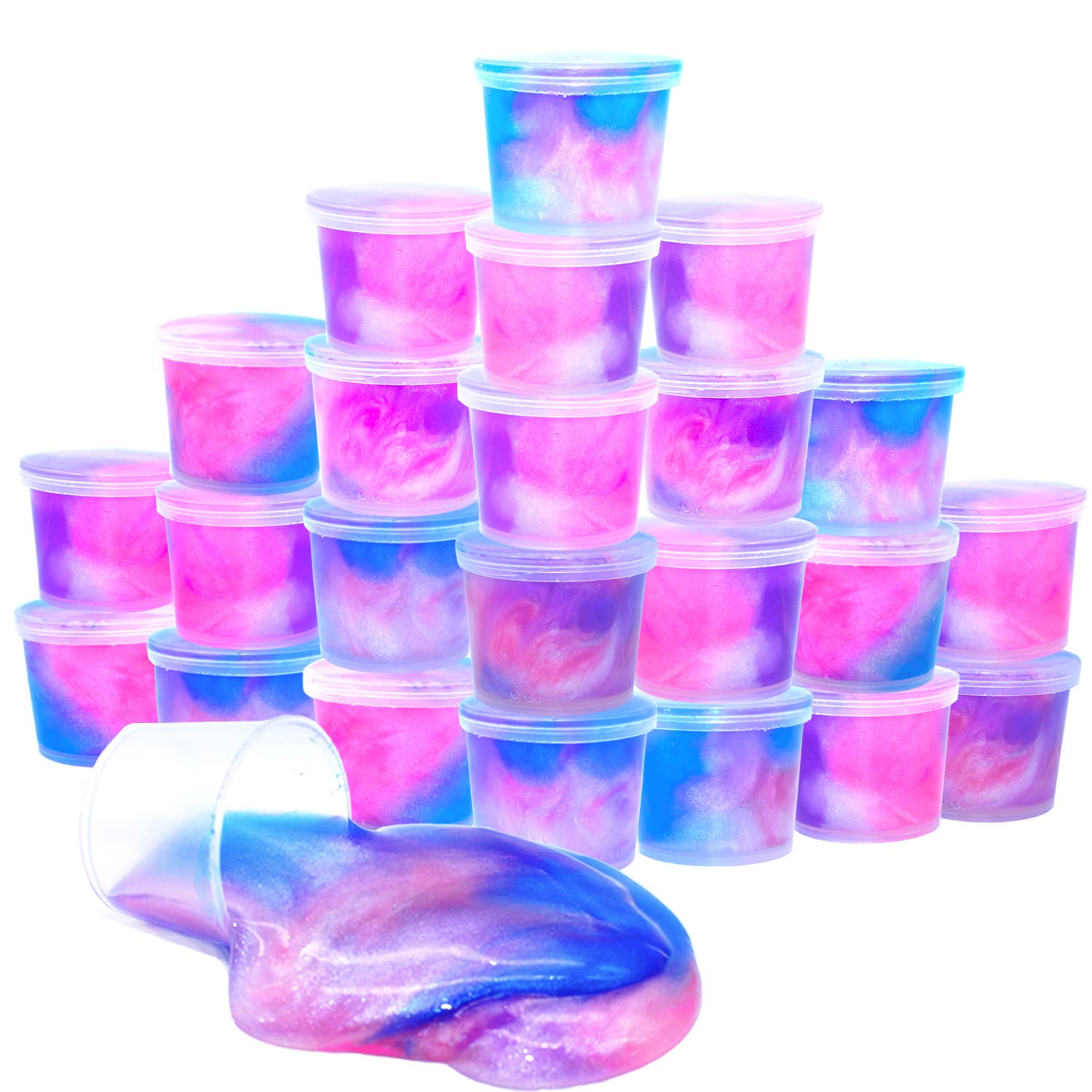 24 Pack Unicorn Galaxy Slime, Party Favor for Kids Girls & Boys, Adults, Non Sticky, Stress & Anxiety Relief, Wet, Super Soft Sludge Toy Easter Basket Filler
