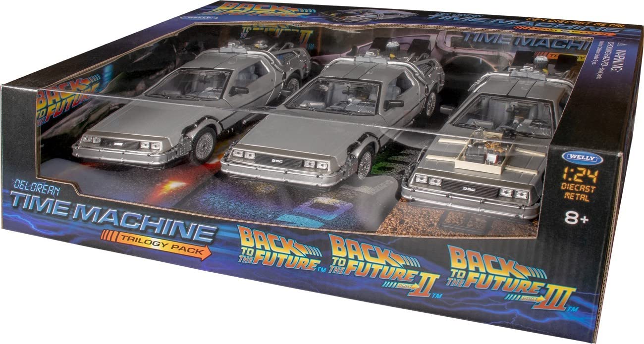 Back to the Future Movie Trilogy DeLorean 1981 Time Machine Die-Cast 1:24 Scale Vehicle 3-Pack โ image 1