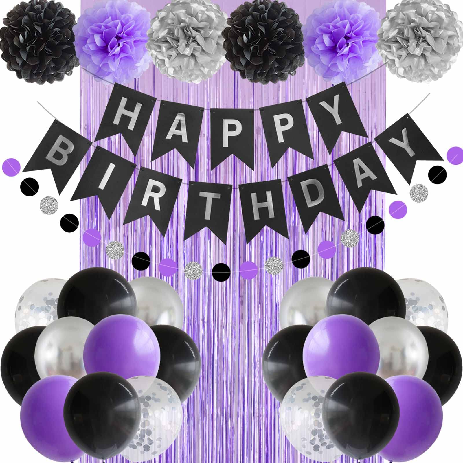 Photo 1 of ANSOMO Black Purple and Silver Happy Birthday Party Decorations Balloons Décor Supplies Women Men Boys Girls 16th 20th 25th 30th 35th 40th 45th 50th 60th 70th