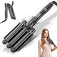Hair Crimper 1 Inch, 3 Barrel Beach Wave Curling Iron, Foldable 25mm 3 Barrel Hair Waver, Adjustable 4 Temperature Settings Heat Up Quickly Hair Curler Curling Wand with LCD Temperature Display