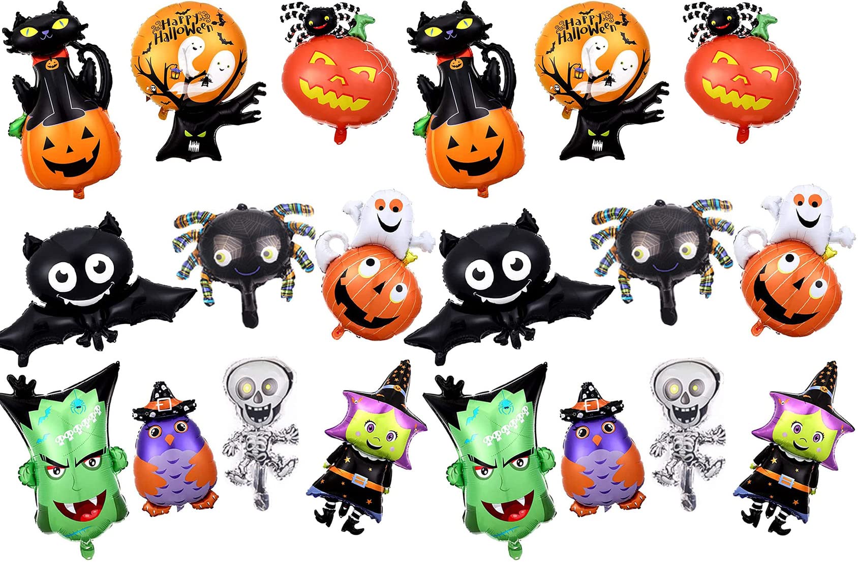 Lostwry 20pcs Halloween Foil Balloons - Pumpkin Witch Skeleton Ghost Bat Inflated Balloon Party Decorations