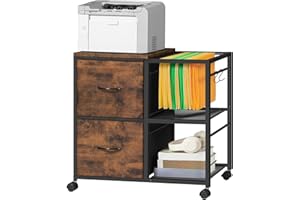 MAHANCRIS Mobile File Cabinet, 2 Fabric Drawer Lateral Filing Cabinet fits A4 or Letter Size, Rolling Printer Stand with Open Shelf for Home Office, Hanging File Folders, Rustic Brown FCHR9701