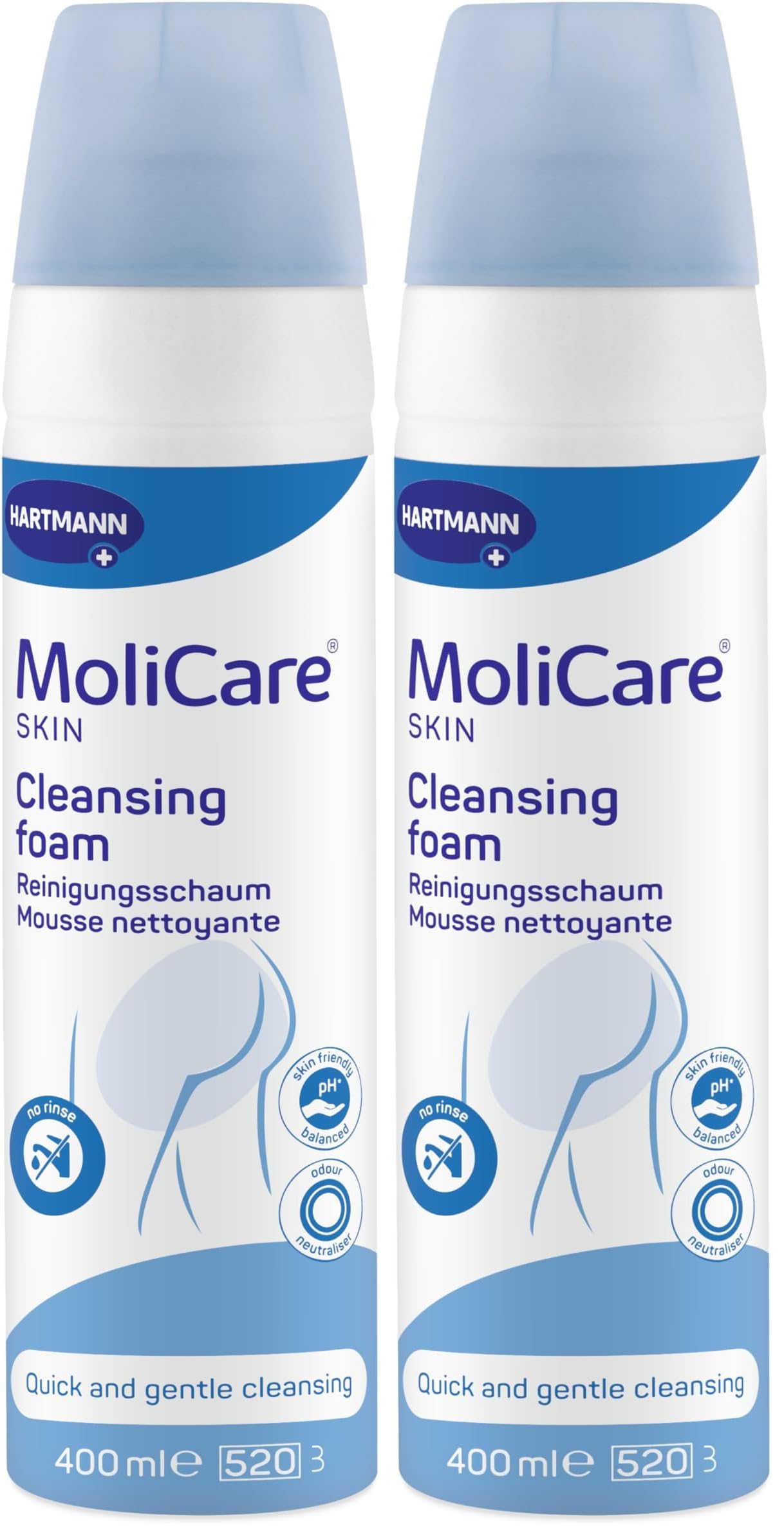 MoliCare Skin Cleansing Foam, Quick and Gentle Cleansing for Genital and Perineal Area, for Incontinence Care, No Rinse, pH Balanced, 400 ml (Pack of 2) — image 1
