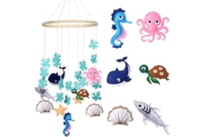 TEGEME Woodland Ocean Mobile for Crib Jungle Baby Nursery Mobiles Forest Safari Mobile for Crib Baby Mobiles Animals Woodland Nursery Decor for Baby Boys Toys Girls Room Decor (Sea Animal)